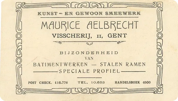 Visitekaartje van Maurice Aelbrecht, Visscherij 11 Gent